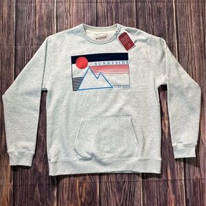 NWT League Gray Sunnyside Lake‎ Tahoe Graphic Men's Crewneck Sweater Large